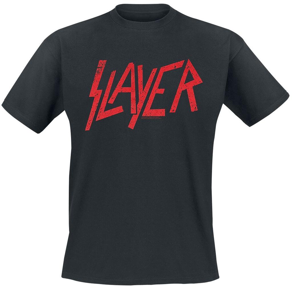 Slayer Vintage Distressed Red Logo Print TShirt Pure Cotton Unisex Casual Top Retro Thrash Metal Fashion Tee
