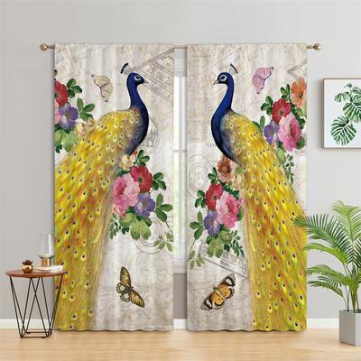 Vintage Goldener Pfau Tier BlumeFenstervorhänge Jalousien für Wohnzimmer Kinderzimmer Badezimmer Küche Tür Heimdeko2Stk