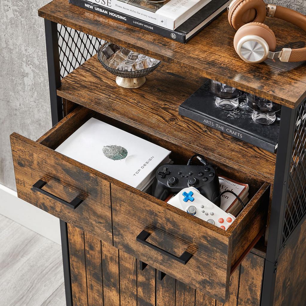 VASAGLE Storage Cabinet, Multipurpose Sideboard with Drawer and Adjustable Shelf, Bathroom Cabinet, Steel Frame, for Living Room Kitchen