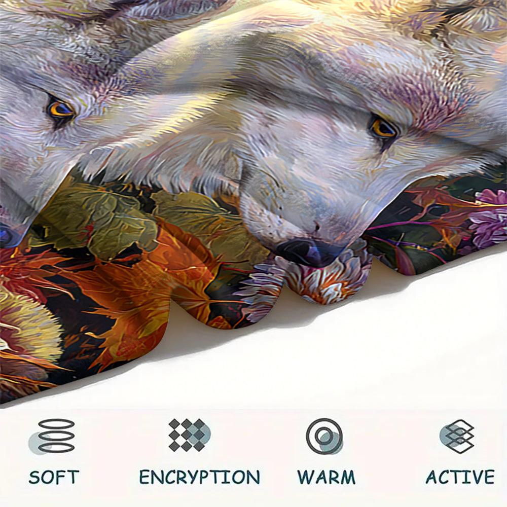 Koc Flanelowy z Nadrukiem Wilka, Wysokiej Jakości, Wygodny na Wszystkie Pory Roku, Wystrój Domu, Ciepło i Komfort, Idealny na Prezenty Świąteczne