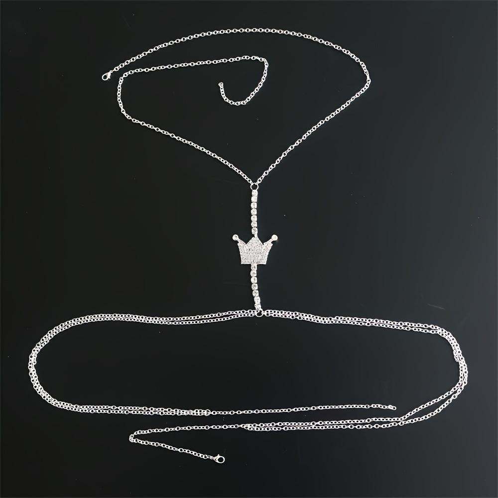 

Diamond Body Chain Women S European And American Nightclubs Fashion Simple Rhinestone Crown Neck Necklace Sexy Breast Chain срібний