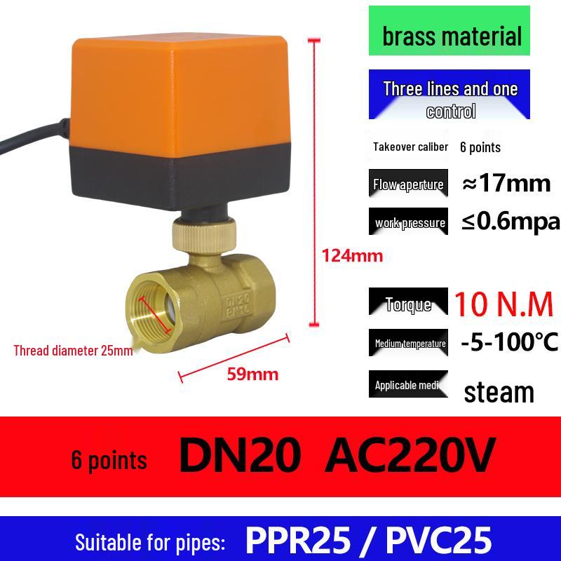Robinet electric cu bilă plutitoare bidirecțional, 4/6 puncte, DN20/DN25, DC24V/12V