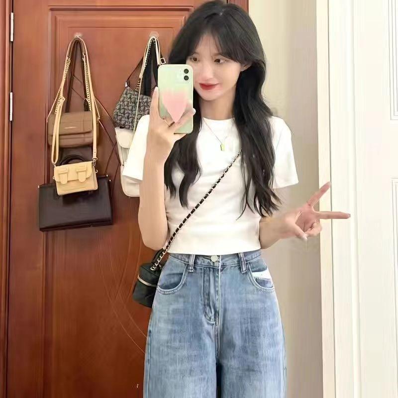 

Женская серая модальная футболка с коротким рукавом и U-образным вырезом, облегающая базовая майка, летний тренд Large белый