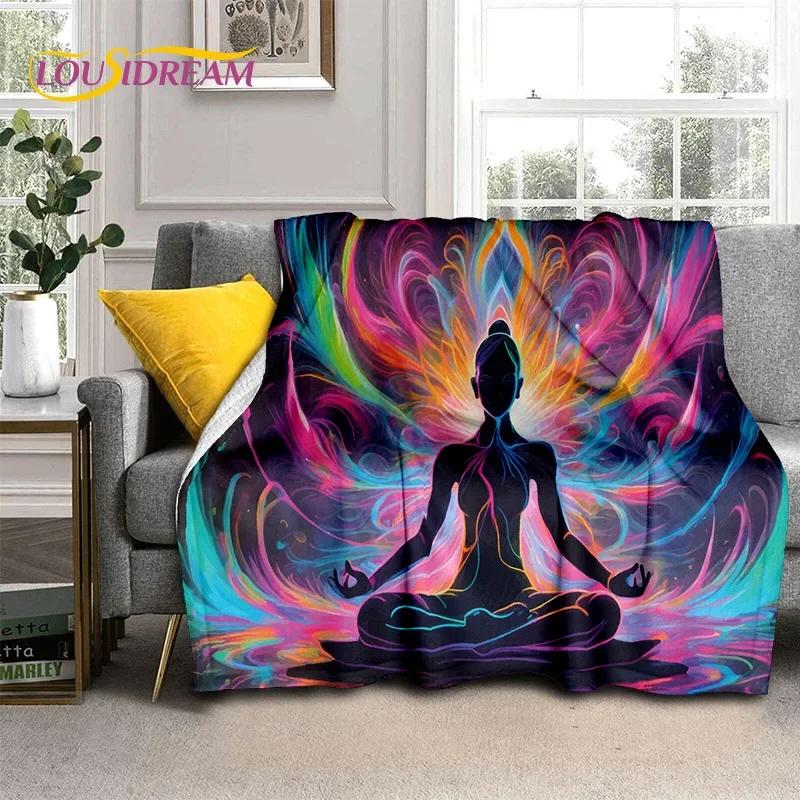 3D Jóga Meditace Duha 7 Čaker HD Měkká Flanelová Přikrývka pro Postele Ložnici Pohovku Piknik, Přehoz pro Venkovní Volný Čas Dárek
