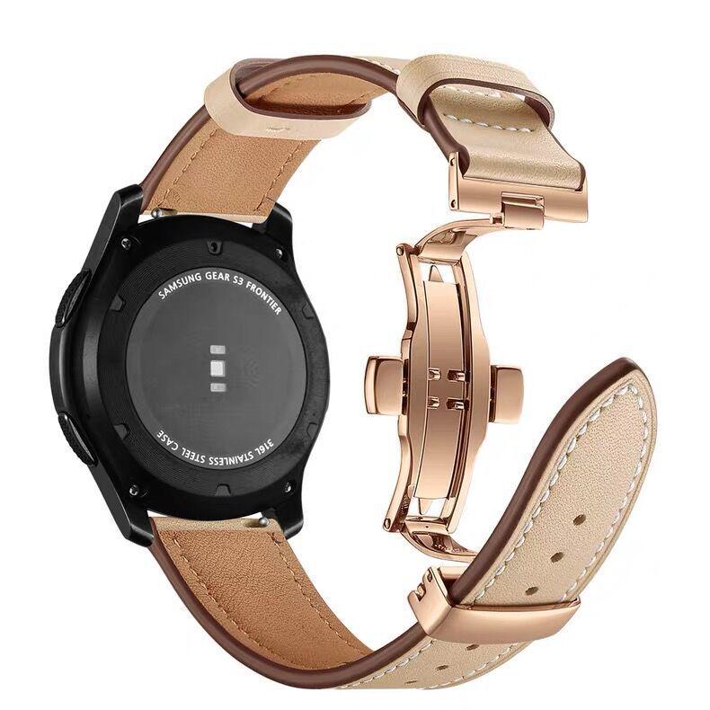 Echtes Leder Armband mit Schmetterlingsverschluss für Samsung/Huawei Uhr - Universell 20mm/22mm