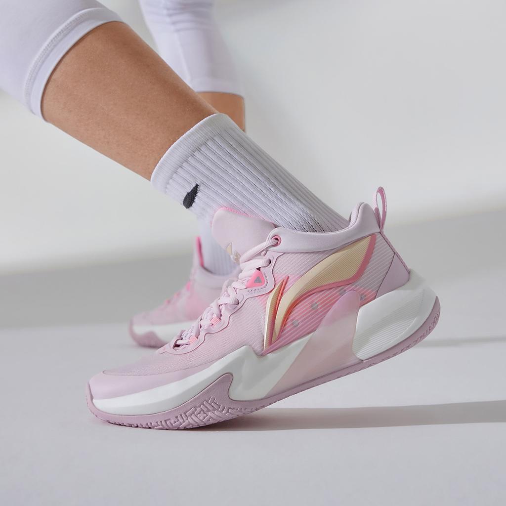 Li-Ning Легкие синтетические кожаные амортизирующие нескользящие прочные низкие баскетбольные кроссовки мужские розовые ABAS041-2