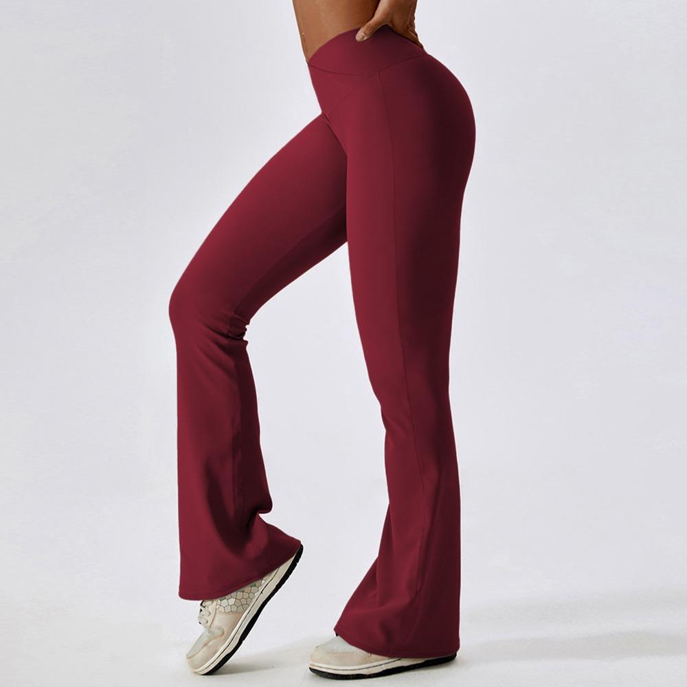 New Cross-Waist Sensual Sheer Yoga Pants Slimming High-Waisted Butt-Lifting Workout Fitness Solid-Colour Flared Trousers