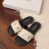 French small fragrant style slippers women's summer wear 2025 new Internet celebrity fashion rhinestone flat bottom beach sandals
