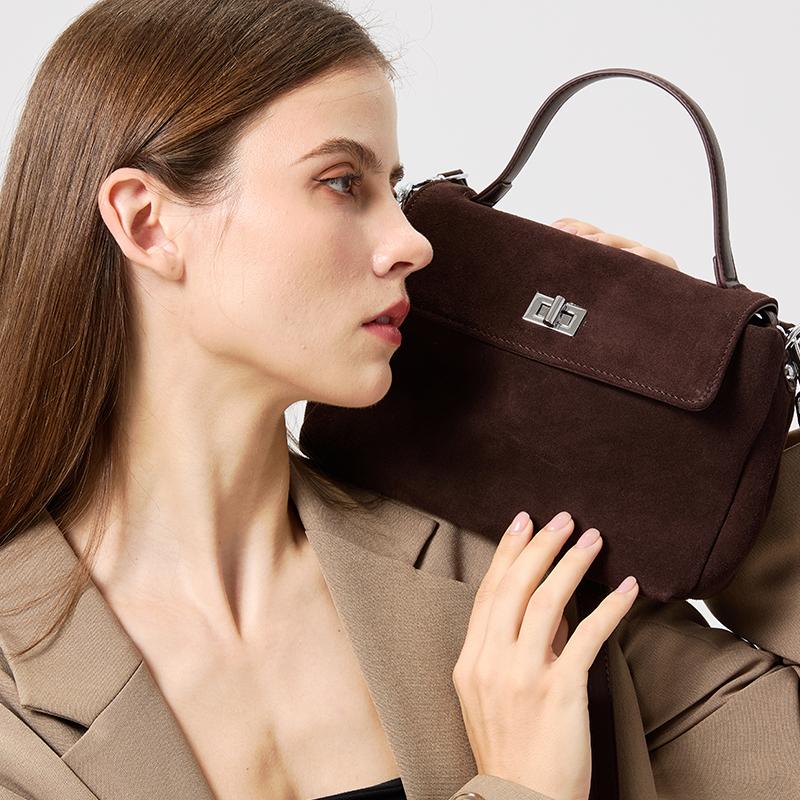 New high-quality genuine cowhide autumn winter Matte suede handbag women's luxury handbag, suitable for commuting and shopping