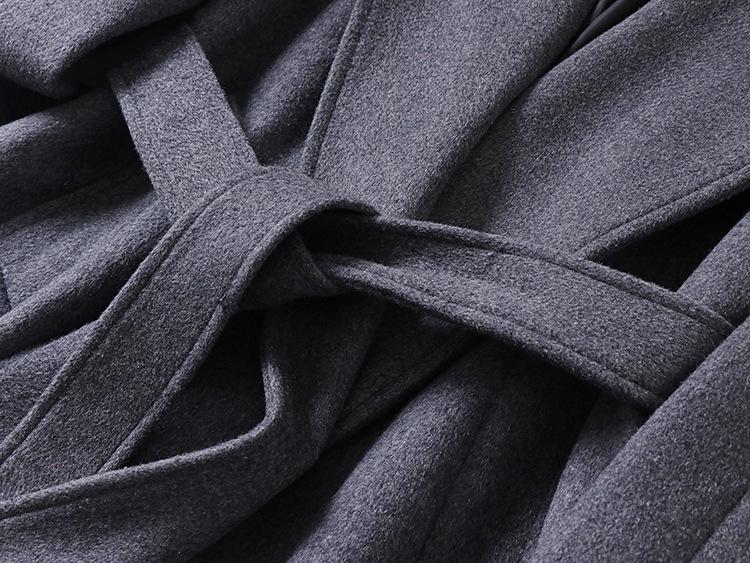 Winter Wool Cashmere Hooded Bathrobe: Long, Cozy, Belted Outerwear Coat Without Buttons