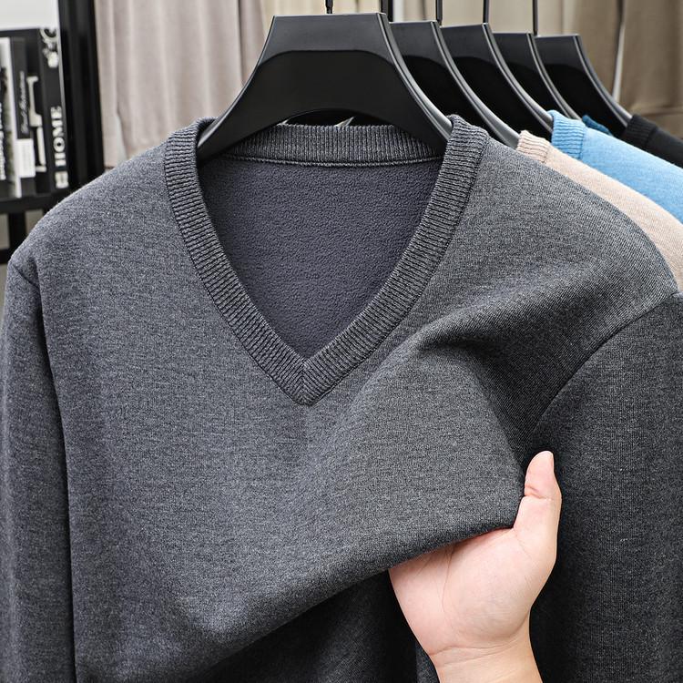 Men s Winter V-Neck Wool Sweater - Thick, Warm, Casual Solid Color Pullover for Middle-aged Dads XXL