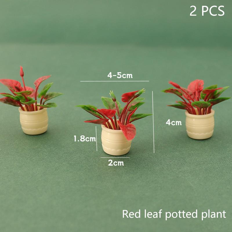 2 Bucăți Casă de Păpuși Decor Acasă Grădină Jucării Accesorii 1:12 Păpușă Miniatură Plantă în Ghiveci cu Frunze Verzi Ghiveci Model Bonsai