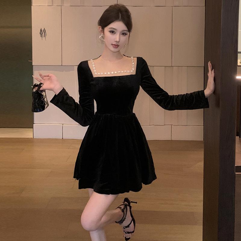 

Женское облегающее платье с французской отделкой и ромбовидной талией, с А-образным вырезом L чёрный