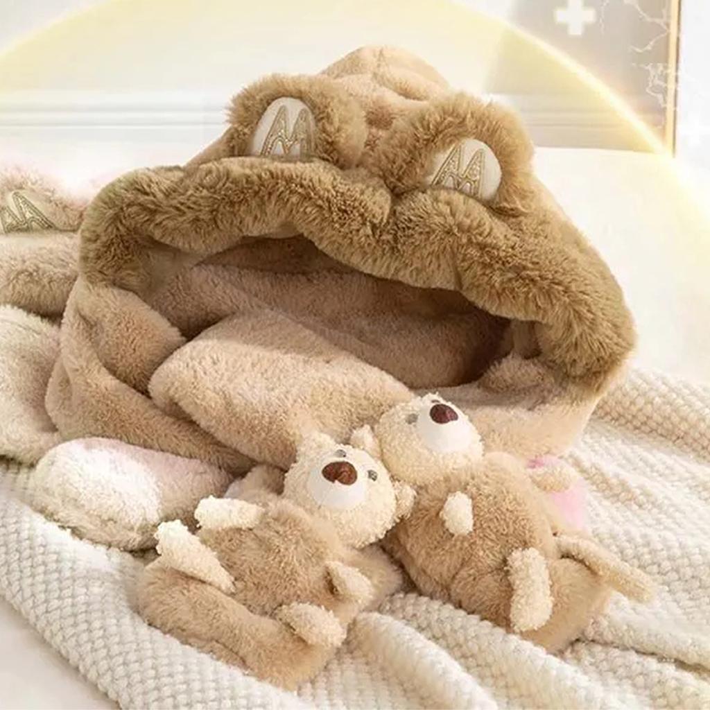 Children's Winter Cute Bear Scarf Hat And Gloves One Three-piece Set