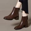 Autumn Brown Women's Short Boots Winter Plush Black Boots for Women Elegant Square Toe Back Zip Botines 35-40 Bottes Femmes