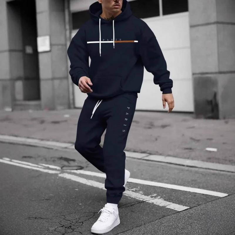 Mens Hooded Oversized Cotton Sweatshirt Set Long Sleeve Top Pants Fall Casual Sportswear