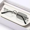 Metal Frameless Photochromic Myopia Glasses Unisex Square Frames Blue Light Protection Minus Diopter Eyeglasses 0 To -4.0