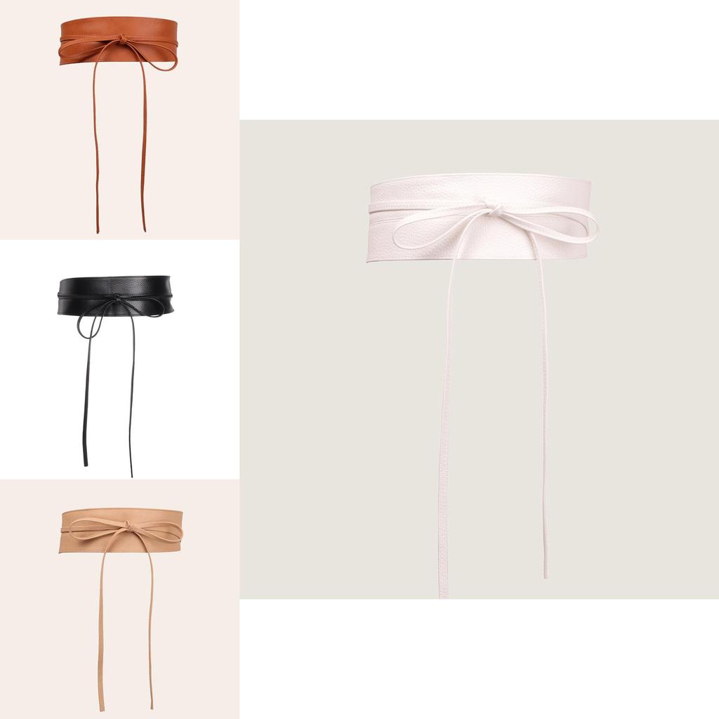 Fashionable Large Width Faux Leather Waist Belt With Bow Decoration For Dress Wear