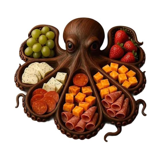 Wooden Serving Tray Large Octopus Shape Bread Fruit Platter Charcuterie Board Cheese Platter Food Dish for Kitchen