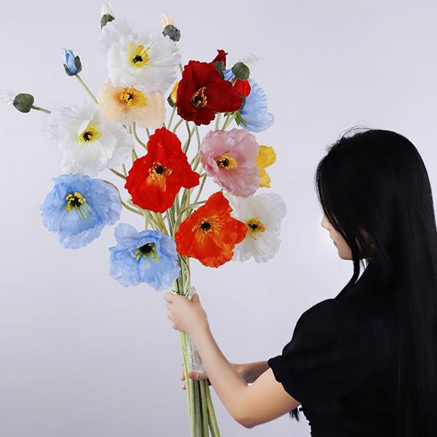 Large Flocked Silk Poppy Artificial Flower for Home or Venue Decoration, Floor Standing Prop