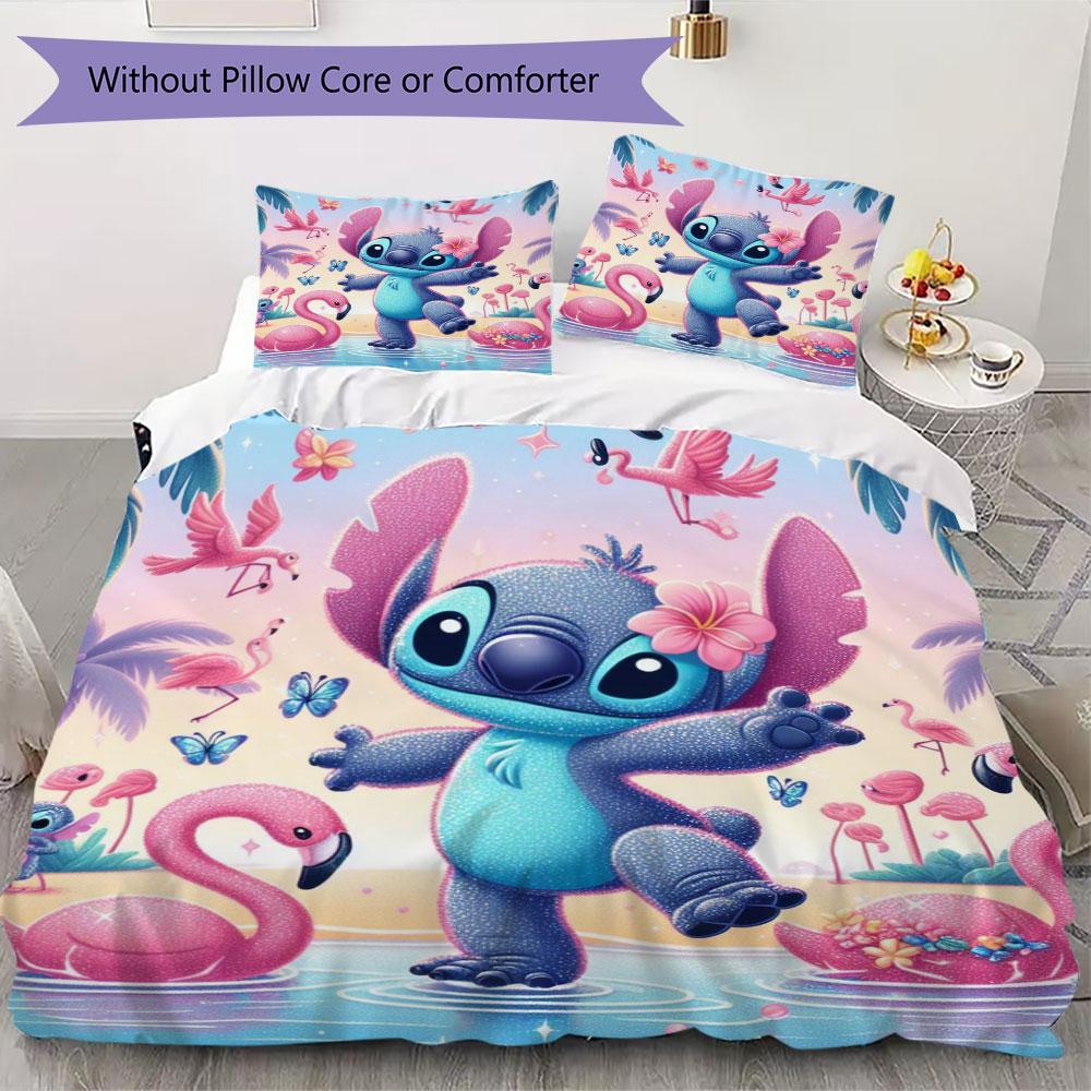 Stitch Cartoon Prints bedding, duvet cover and pillowcases, birthday gift (1 duvet cover + 2 pillowcases, pillow insert not included)JM002