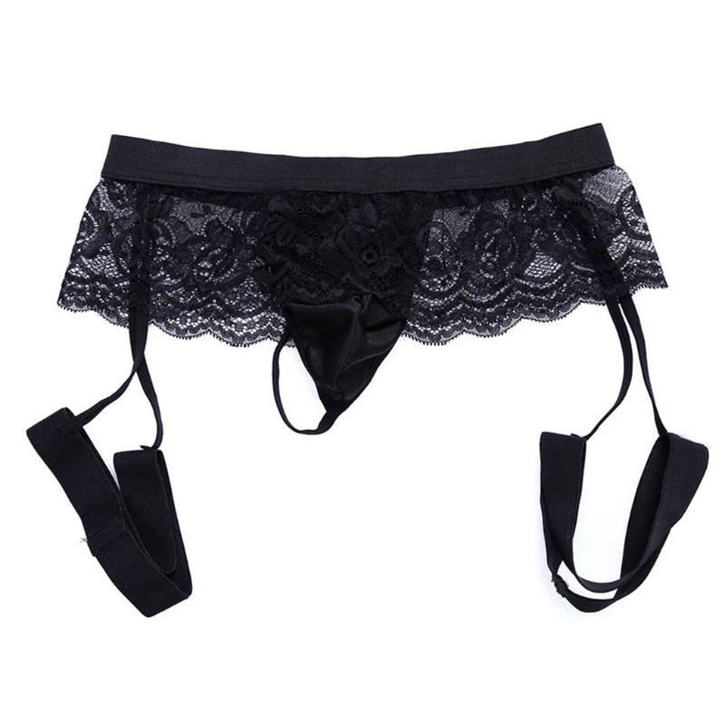 Sex underwear men's lace three-point underwear support 3