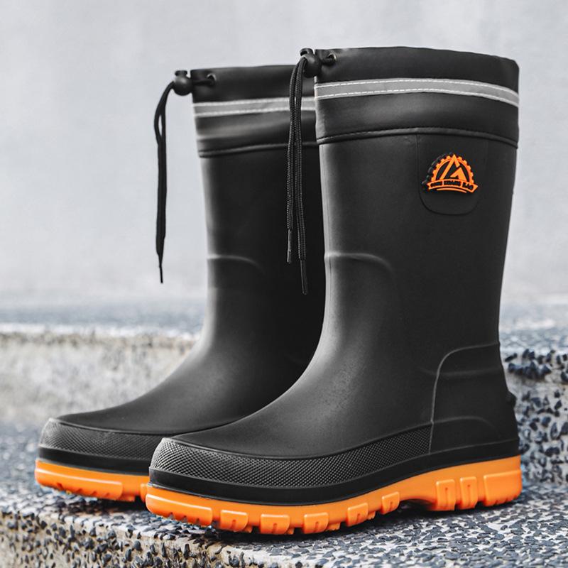 Gongminbao Fashion Men's Medium Tube Bundle Rain Shoes Waterproof Shoes Wear-resistant Non-slip Rain Boots Four-season Rubber Shoes Cover Feet
