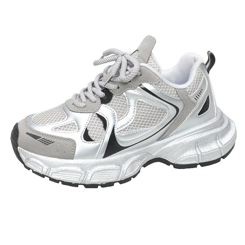 

Thick-soled heightening dad shoes women s spring 2025 new silver breathable versatile Internet celebrity sports and leisure shoes 35 серый