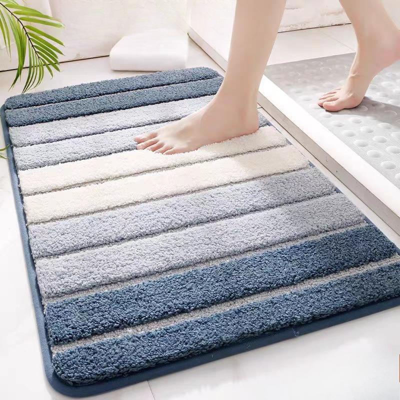 Striped Water Absorbent Door Mat for Bathroom Entrance, Non-slip Quick Dry Floor Rug for Toilet & Bedroom Doorway