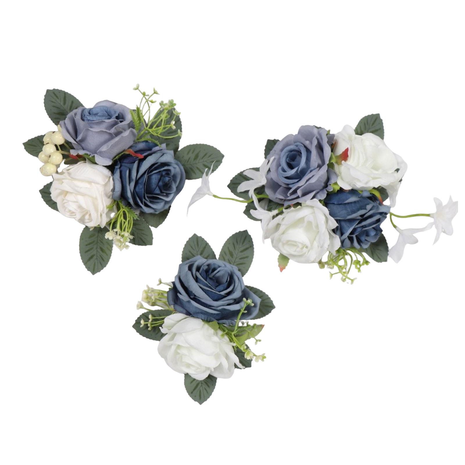 

3PC Holiday Party Decoration Set Artificial Flower Signs Door Wall Hanging Wedding Chair Back Floral Ornaments for Event Decor One Size синий