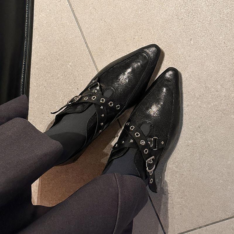 Fashion 2025 New Women Pumps Thick Heels Fashion Square Toe Mature Genuine Leather Spring Summer Basic Office Ladies Women Heels Shoes