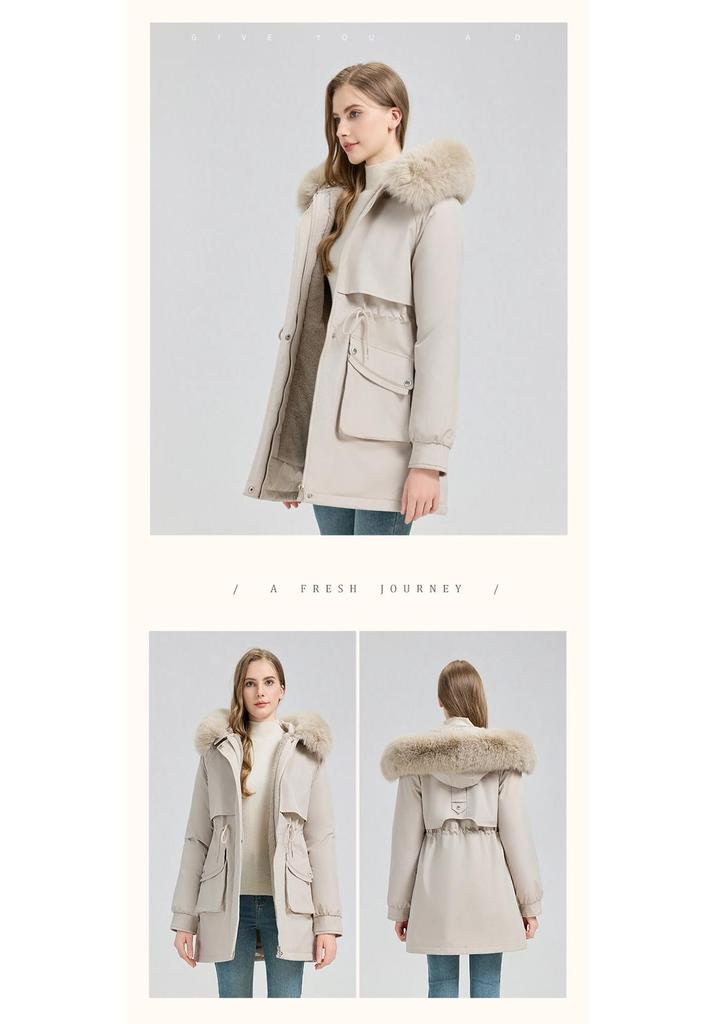 Women's Mid-Length Korean Style Cotton Padded Parka - Velvet Lined Winter Jacket