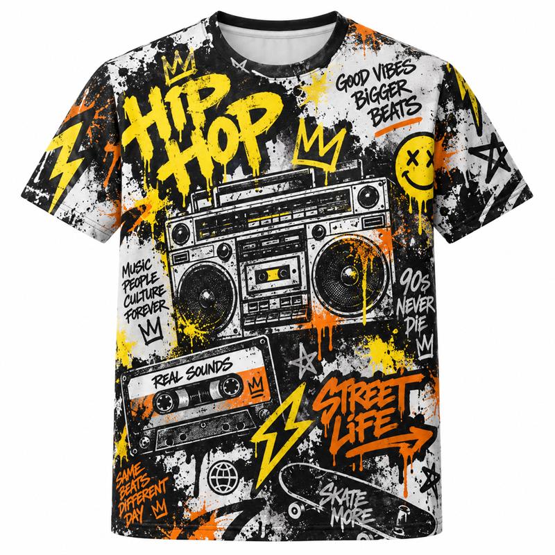 Retro Graphic T Shirt Men Women Hip Hop Gaming Anime Alien Shark Candy Car Print Short Sleeve Streetwear Casual Summer Tee