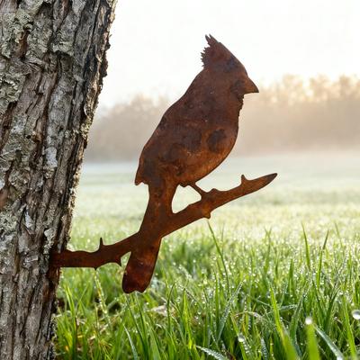 Rusty Iron Bird Silhouette Garden Stake Vintage Art Sculpture for Outdoor Fence