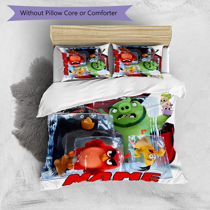 3pcs Custom Name Angry Birds game Bedding Set Duvet Cover Closure Includes 1 Duvet Cover & 2 Pillowcases for All Seasons Bedroom Decor