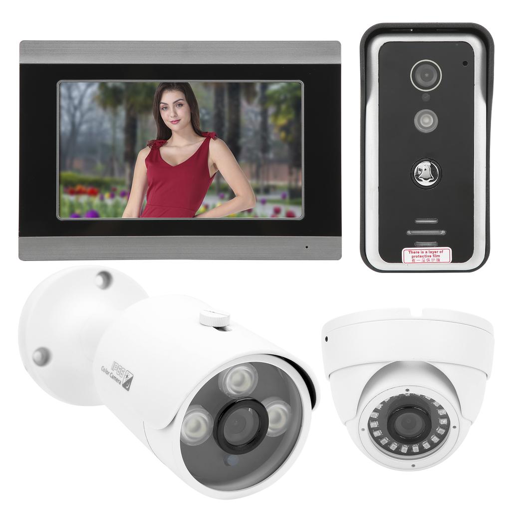 Wired Wifi Video Doorphone 7in Monitor Night Vision Intercom APP Remote with 2 AHD Cameras for Tuya