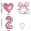 7pcs Pink Foil Number Balloon Set Bows Heart Balloons Numbers 1-9 Baby Shower Decor Girl's Birthday Party Decor Wedding Supplies 5