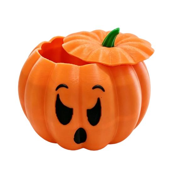 Spooky Holiday Desk Accessories 3D Printed Devil Pumpkin Storage Box with Lid, Funny Ghost Face Decorative Lid Halloween Decoration, Desktop Organizer