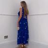 Blue Polka Dot Print Backless Long Dress For Women 2026 Sexy V Neck Bandage Hollow Out Maxi Dresses Beach Party Elegant Evening Dress
