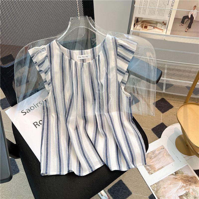 Xiaofei Ärmel Gestreift Altersreduzierend und Bauch kaschierend Hemden Sommer Schlicht Lässig Retro Damen Blusen & Hemden