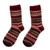 Noworoczne Czerwone Skarpety, Skarpety Fair Isle, Jesienno-Zimowe Zagęszczone Wełniane Skarpety do Połowy Łydki, Retro w Kształcie Diamentów