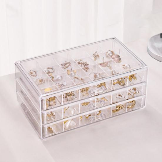 Transparent Jewelry Storage Box Large Capacity 72 Grids Dustproof Stackable Earrings Rings Container Jewelry Organizer