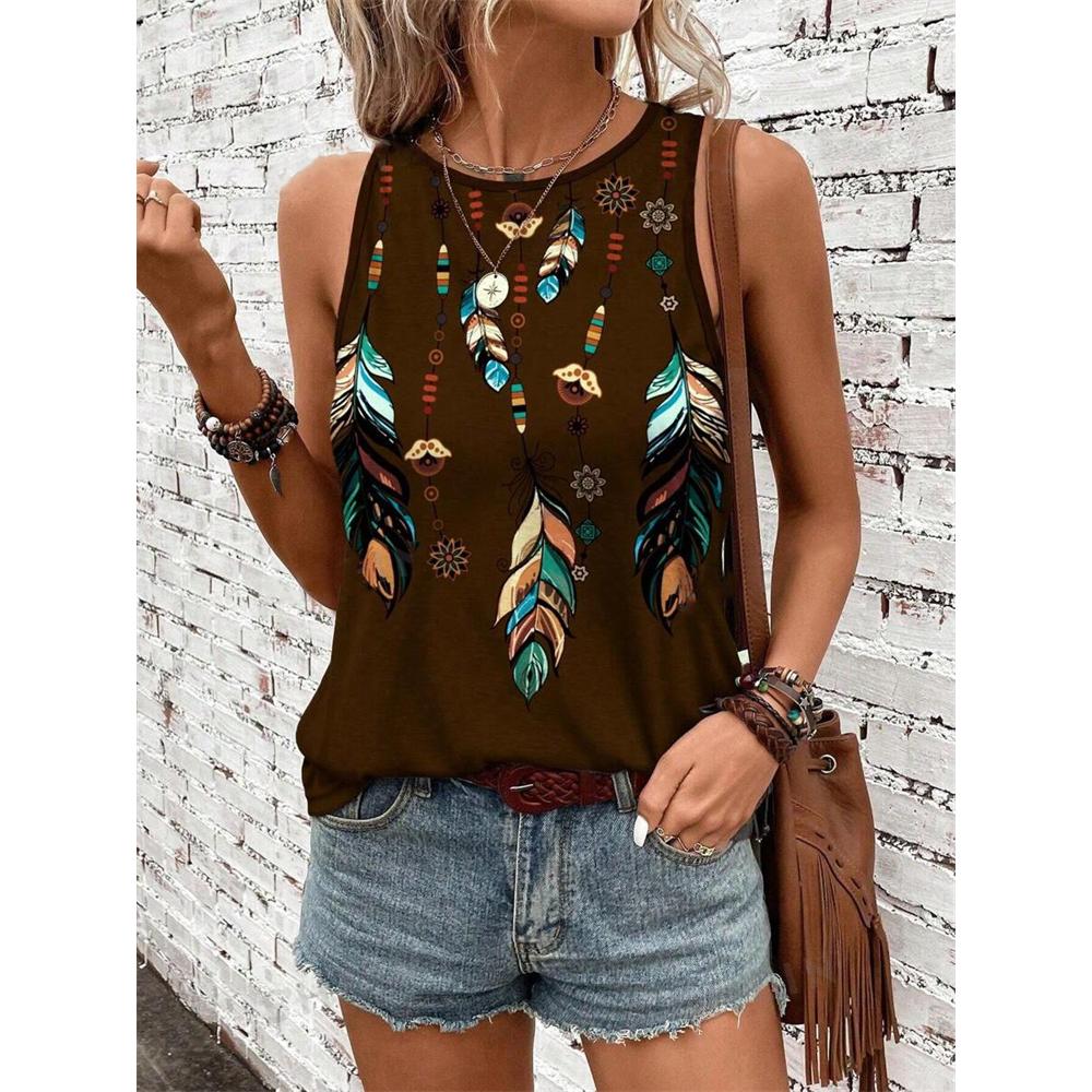 

Женская новая этническая майка без рукавов, 3D принт ловец снов, элегантный жилет с круглым вырезом и открытыми плечами, майка без рукавов в стиле Y2K, женская одежда L