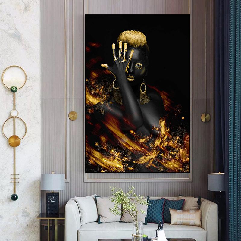 

Золотая женщина Картина на холсте Современная женщина Плакат Модная картина на холсте Украшение для гостиной Большая портретная картина 20x30cm