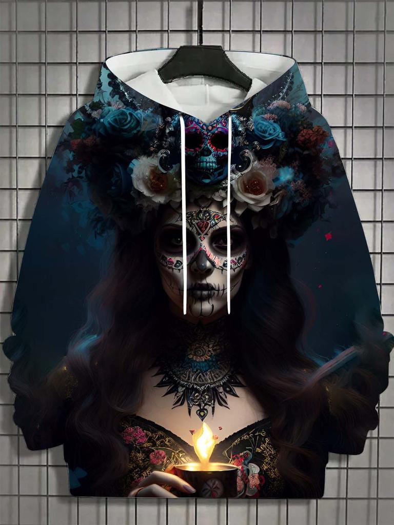 Modna bluza damska dla dziewcząt Jesień Nowa Męska z długim rękawem Top Seksowna Odzież dla dziewcząt Horror Wzór nieumarłej czaszki Unisex Topy