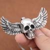 Fallen Angel Skull Pendant Necklace Men's Stainless Steel Gothic Biker Jewelry Adjustable Chain Gift Halloween Party Accessories