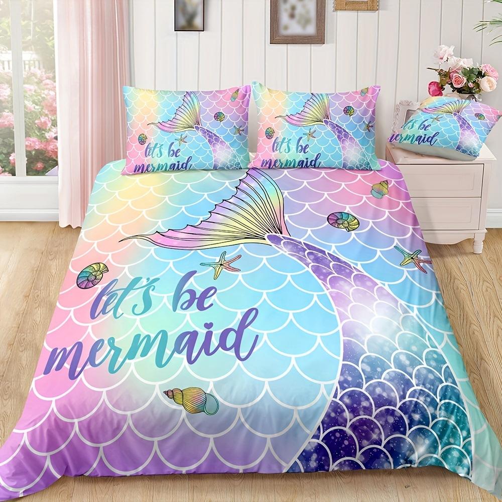 Color Shiny Gradual Change Mermaid Tail Print Duvet Set For Bedroom And Guest Room Three-Piece Set