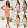 Summer Sexy Backless Knitted Halter Dress Striped Color Blocking Beach Dress Female