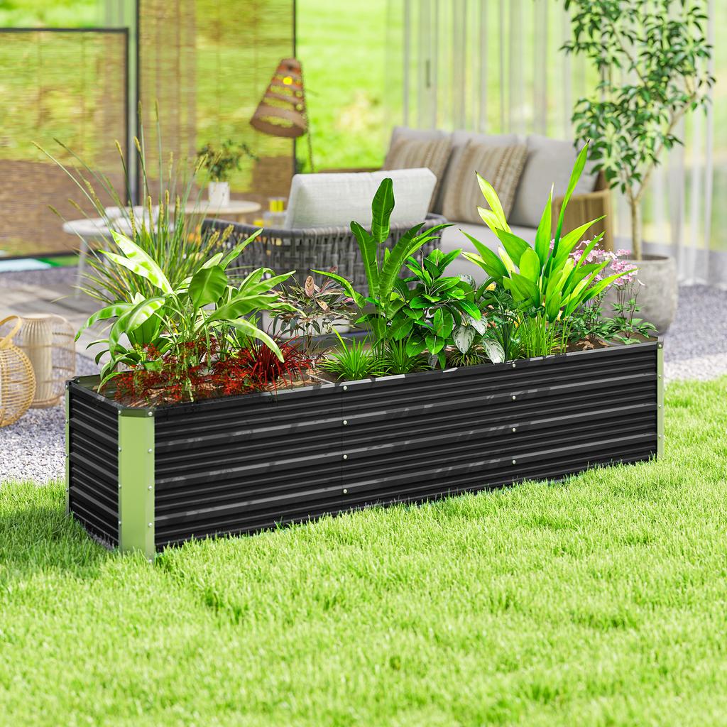 Raised Steel Garden Bed, Planter, Flower Box, Flower Pot with Gloves, Gray, 183 x 47 x 40 cm