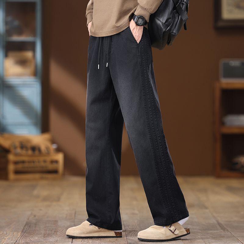 Spring and summer new European Lyocell navy blue Tencel loose straight imitation denim casual pants men's pants